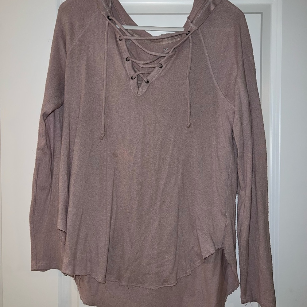 American Eagle Outfitters Lace-Up Dusty Pink Hoodie